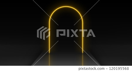 Cylinder product podium with neon yellow arch 120195568