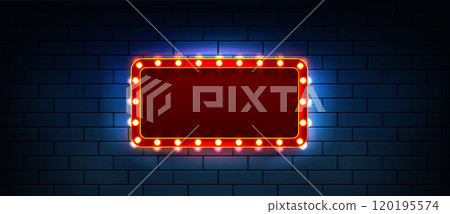 Casino neon light sign. Retro cinema show frame 120195574