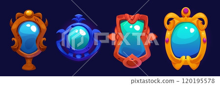 Magic mirror in vintage frame for game ui design. Magic mirror in vintage frame for game ui design. 120195578