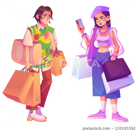Man and woman with shopping bags Man and woman with shopping bags 120195592