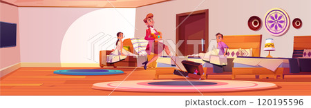 Kids wake up in bed of robbery vector illustration 120195596