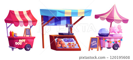 Street food market shops and stalls 120195608