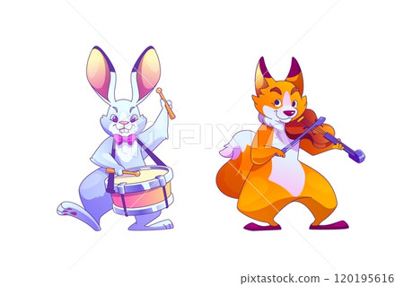 Cute bunny and fox playing music set 120195616