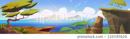 Summer sunny landscape with lake and mountains Summer sunny landscape with lake and mountains 120195620