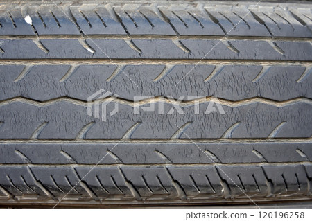 Worn tires, slip signs, cracked and burst tires Worn tires, slip signs, cracked and burst tires 120196258