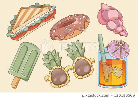 Summer beach picnic food and accessories set Summer beach picnic food and accessories set 120196569