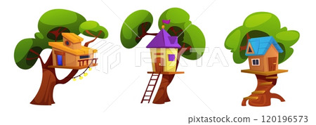 Summer treehouses set isolated on white background 120196573