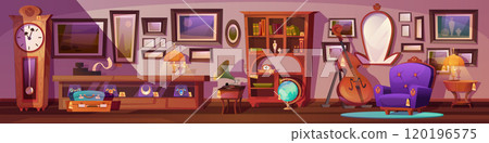 Antique shop with vintage furniture and bookshelf 120196575