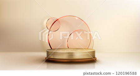 Wooden podium with round glass decoration Wooden podium with round glass decoration 120196588