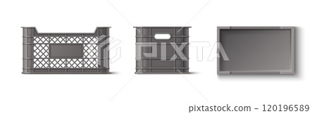 Gray plastic crate box for storage. 120196589