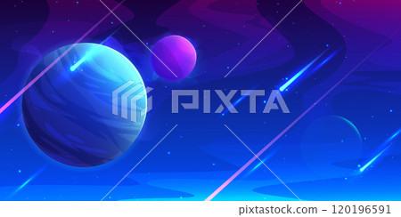 Blue outer space background with planets Blue outer space background with planets 120196591