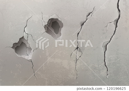 Old broken concrete wall with cracks and holes. 120196625