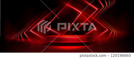 Round podium on red light background 120196660