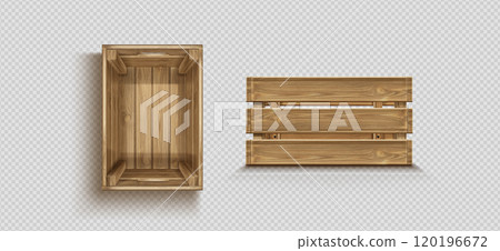 Wooden crate top and side view. 120196672