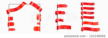 Red satin ribbon tag or bookmark. 120196688