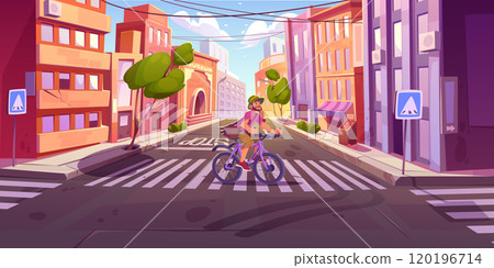 Young man ride bicycle and cross road in city. Young man ride bicycle and cross road in city. 120196714