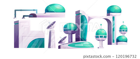 Outer space alien planet station buildings. Outer space alien planet station buildings. 120196732