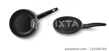 3D frying pan set isolated on white background 3D frying pan set isolated on white background 120196769