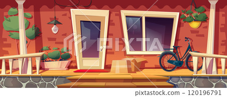 House porch with closed front door House porch with closed front door 120196791