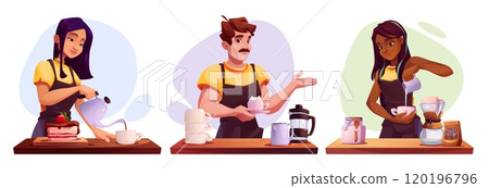 Barista people making hot fresh coffee Barista people making hot fresh coffee 120196796