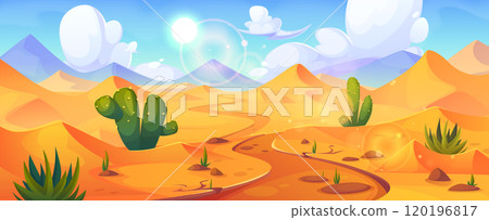 Sandy desert landscape with road perspective Sandy desert landscape with road perspective 120196817