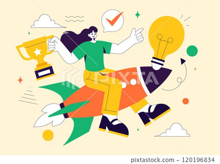 Explore an Innovative and Creative Vector Illustration Featuring a Startup with Software and Web Development, the Power of Innovation and New Ideas 120196834
