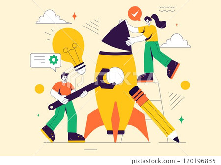 Explore an Innovative and Creative Vector Illustration Featuring a Startup with Software and Web Development, the Power of Innovation and New Ideas Explore an Innovative and Creative Vector Illustration Featuring a Startup with Software and Web Development, the Power of Innovation and New Ideas 120196835