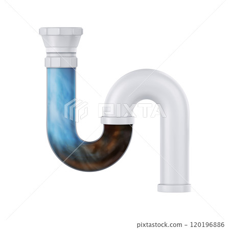 Clog and water in plastic sink drain pipe. 120196886