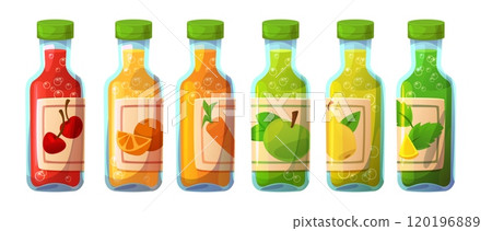 Fruit, berry and vegetable soda in bottle. 120196889