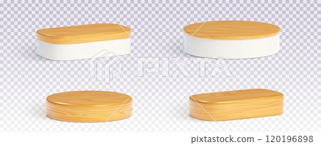 3d wood round podium. Product display pedestal 120196898