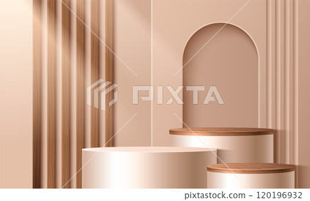 3d wood podium. Brown product display background 3d wood podium. Brown product display background 120196932