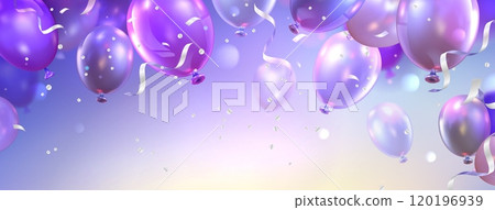 3d purple Happy Birthday party balloon background 120196939