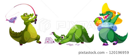 Cute and happy alligator character vector set Cute and happy alligator character vector set 120196959