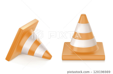 Road construction cone standing and lying. 120196989