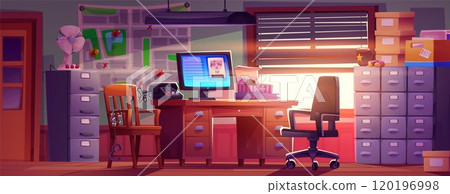 Detective office room with desk. Police station 120196998
