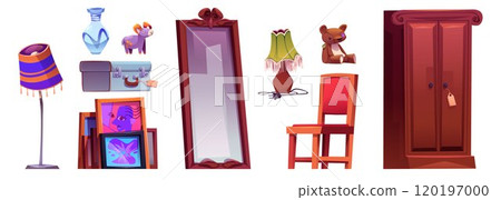 Antique shop goods set on white background 120197000