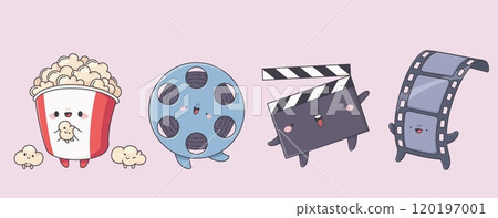 Kawaii cinema mascots set isolated on background 120197001