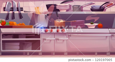 Restaurant kitchen interior 120197005