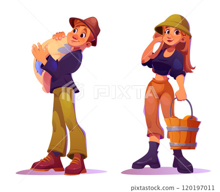 Male and female farmer characters set 120197011