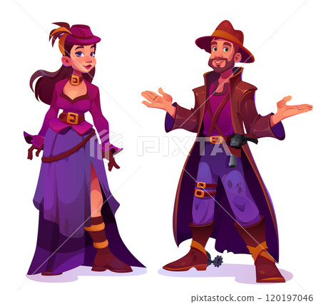 Western style characters in traditional clothes. 120197046