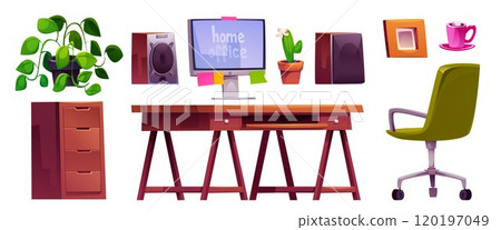 Home office furniture set on white background Home office furniture set on white background 120197049