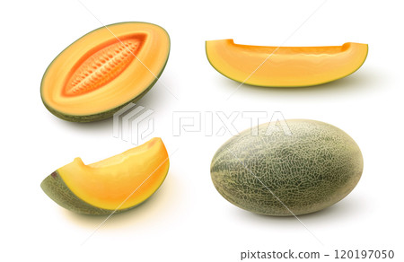 3D melon slices set isolated on white 3D melon slices set isolated on white 120197050