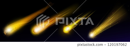 Comet or asteroid fire light trail in space vector Comet or asteroid fire light trail in space vector 120197062