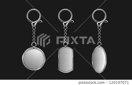 Silver keychain with ring mockup for branding. 120197071
