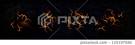 Dark ground surface with crack and glowing lava. Dark ground surface with crack and glowing lava. 120197080