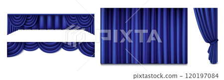 Blue silk curtains set isolated on white Blue silk curtains set isolated on white 120197084