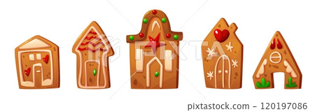 Gingerbread house cookie Christmas illustration 120197086