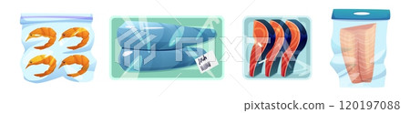 Seafood packages set isolated on white background Seafood packages set isolated on white background 120197088