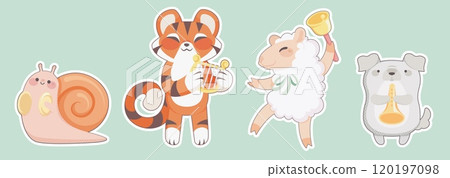 Cute animals playing musical instruments set 120197098