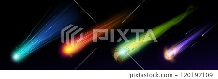 Neon comets set isolated on black background 120197109
